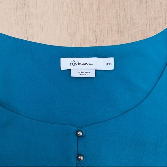 Womens short sleeve blouse ruffle blue medium Fluted Sleeve - Picture 7 of 8